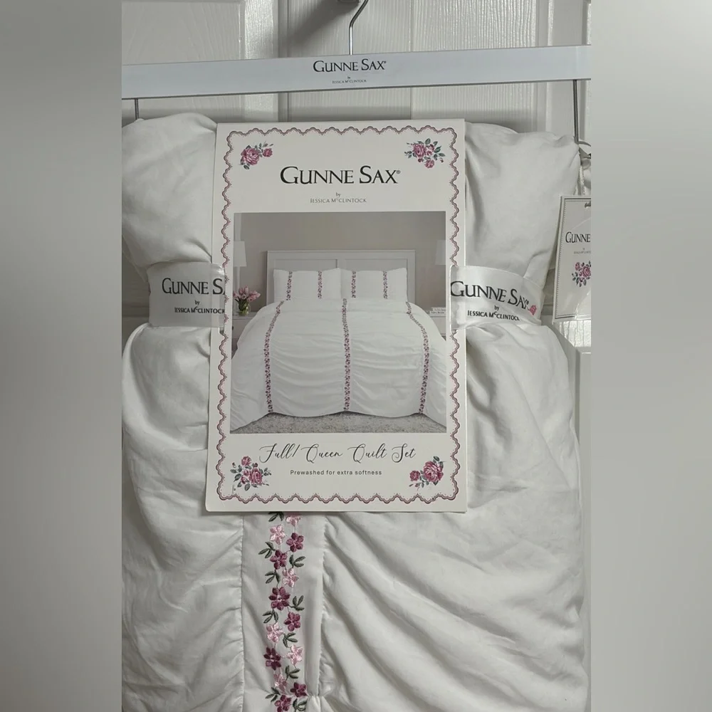 Gunne Sax White Duvet Cover with Floral Accents Vintage Inspired HTF - Picture 6 of 7